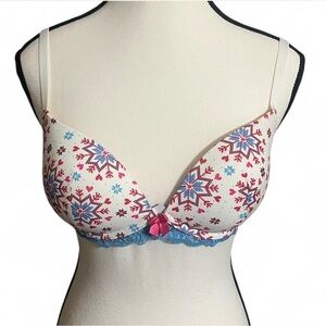 2/$24 Adore Me Bra Sz 32D Shea Push-up Snowflake Print w/Blue Lace Cottagecore